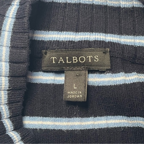 Talbots Navy Light Blue Stripe Mock Neck Sleeveless Sweater Large Office Casual - Picture 7 of 10